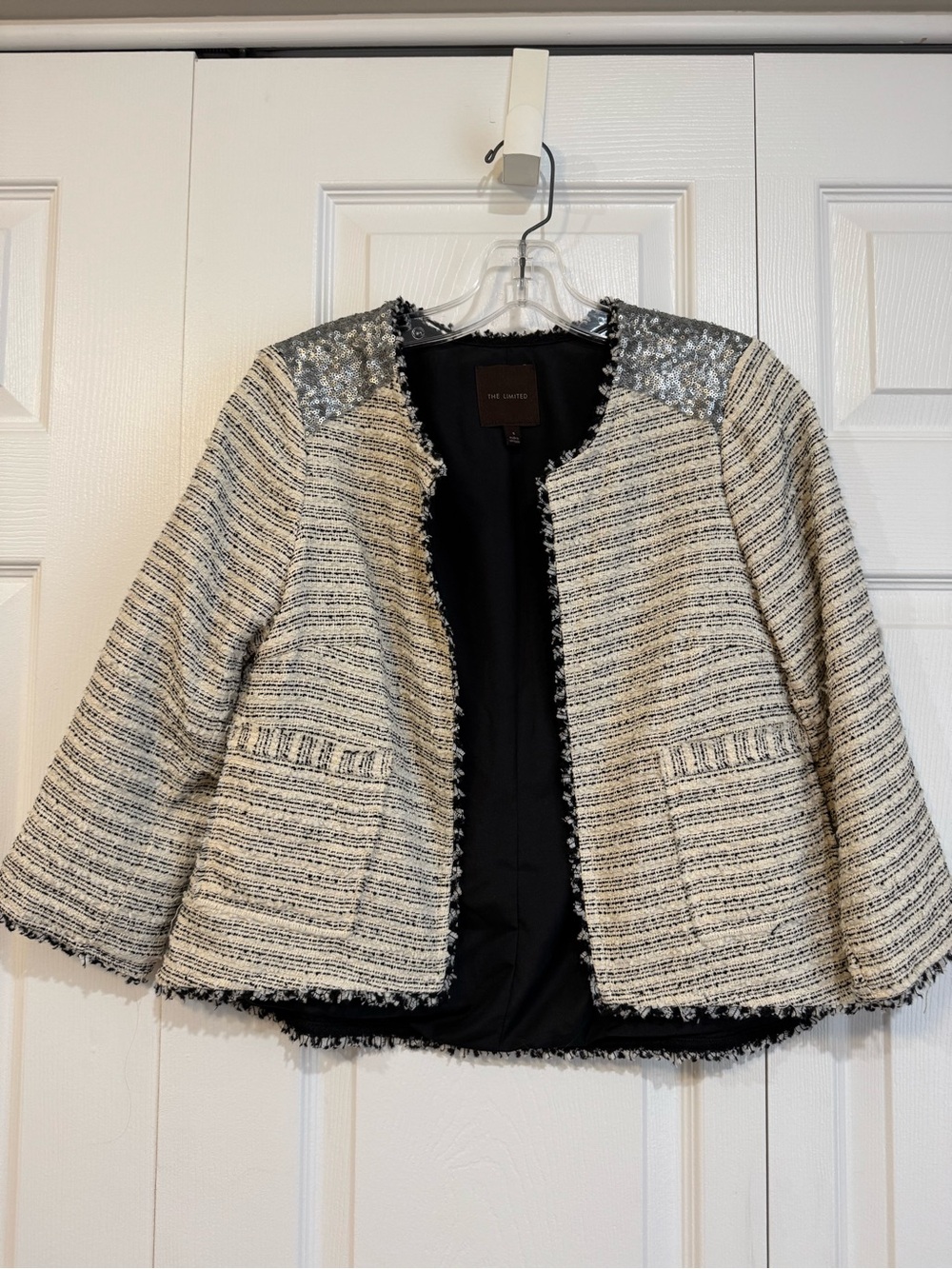 The Limited Women's Ivory Black Tweed Open Front Jacket